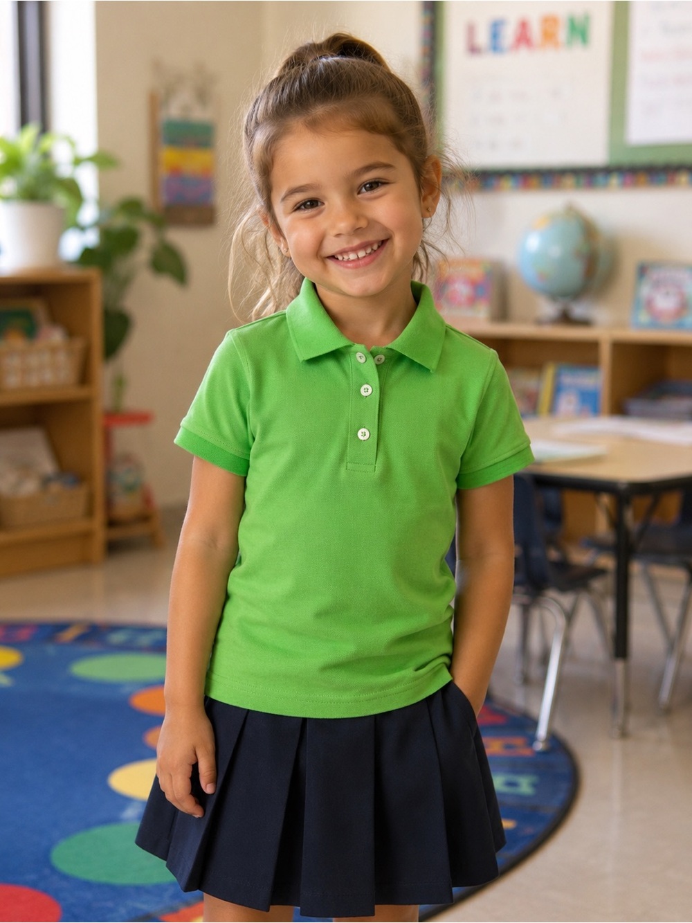 French Toast School Uniform Polo Shirt Girls XS 4/5 Green Short Sleeve NWT